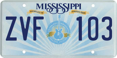 MS license plate ZVF103