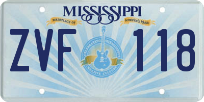 MS license plate ZVF118