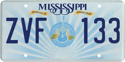MS license plate ZVF133