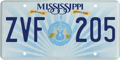 MS license plate ZVF205