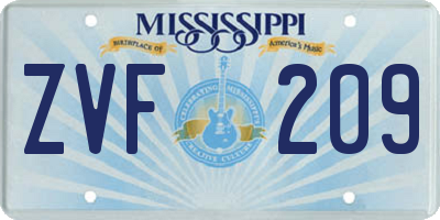MS license plate ZVF209