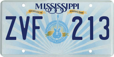 MS license plate ZVF213
