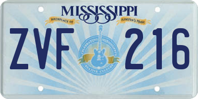 MS license plate ZVF216