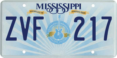 MS license plate ZVF217