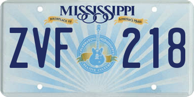MS license plate ZVF218
