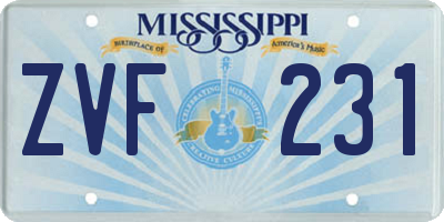MS license plate ZVF231