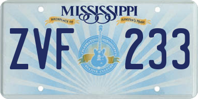 MS license plate ZVF233