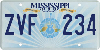 MS license plate ZVF234
