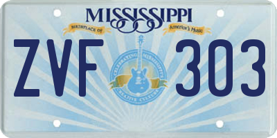 MS license plate ZVF303