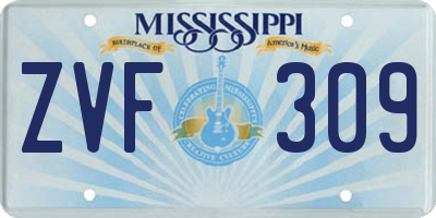 MS license plate ZVF309