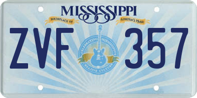 MS license plate ZVF357