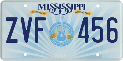 MS license plate ZVF456