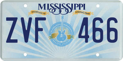 MS license plate ZVF466