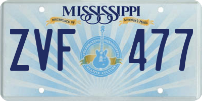 MS license plate ZVF477