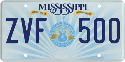 MS license plate ZVF500