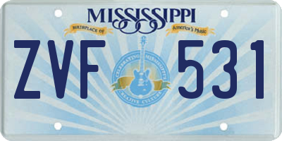 MS license plate ZVF531