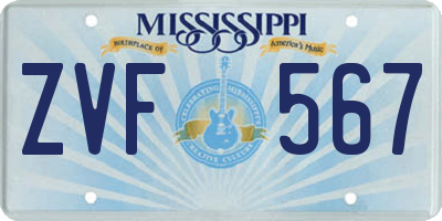 MS license plate ZVF567