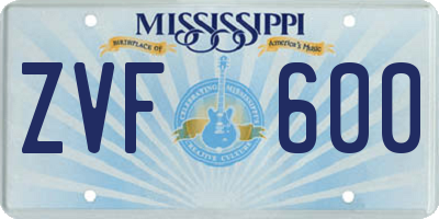 MS license plate ZVF600