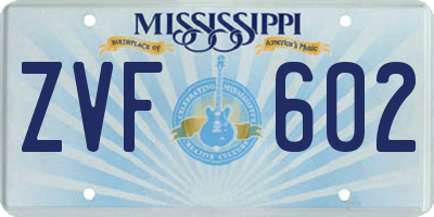 MS license plate ZVF602