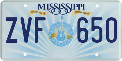 MS license plate ZVF650