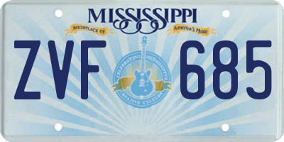 MS license plate ZVF685