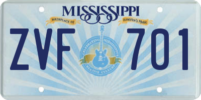 MS license plate ZVF701