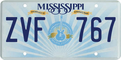 MS license plate ZVF767