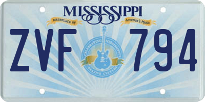 MS license plate ZVF794