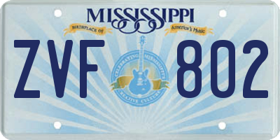 MS license plate ZVF802