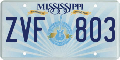 MS license plate ZVF803