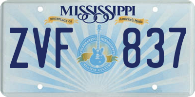 MS license plate ZVF837