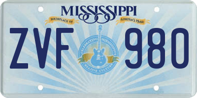 MS license plate ZVF980