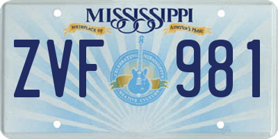 MS license plate ZVF981
