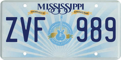 MS license plate ZVF989