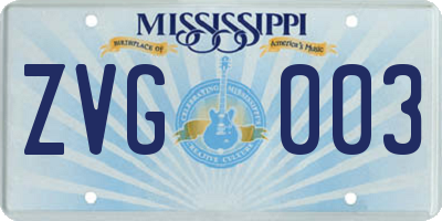MS license plate ZVG003
