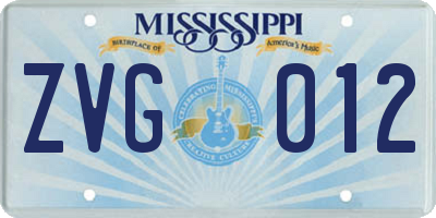 MS license plate ZVG012