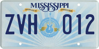 MS license plate ZVH012