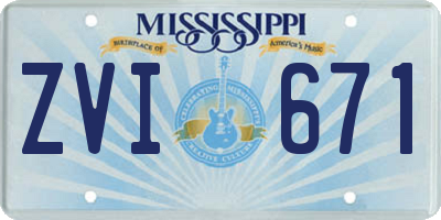 MS license plate ZVI671