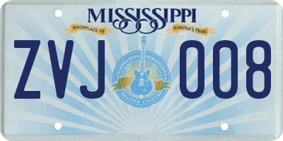 MS license plate ZVJ008