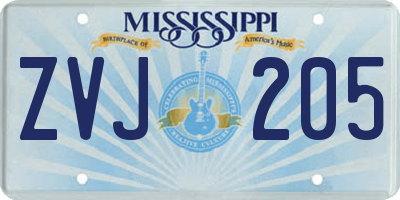 MS license plate ZVJ205