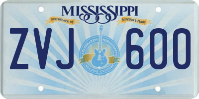 MS license plate ZVJ600