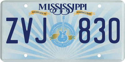 MS license plate ZVJ830