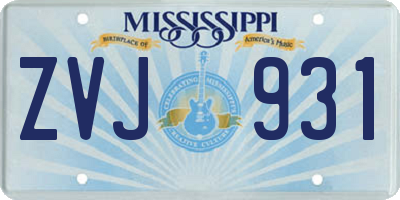 MS license plate ZVJ931