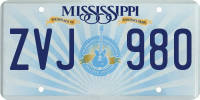 MS license plate ZVJ980