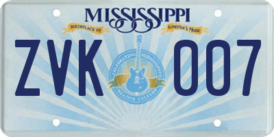 MS license plate ZVK007