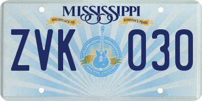 MS license plate ZVK030