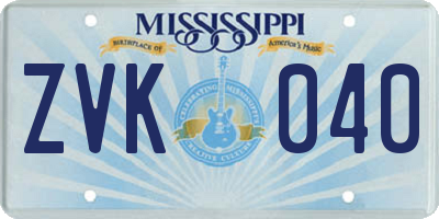 MS license plate ZVK040