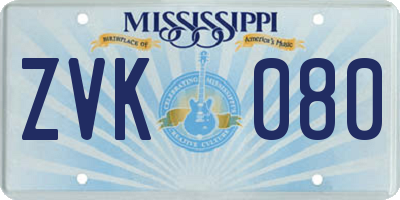 MS license plate ZVK080
