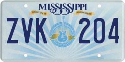 MS license plate ZVK204