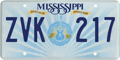 MS license plate ZVK217